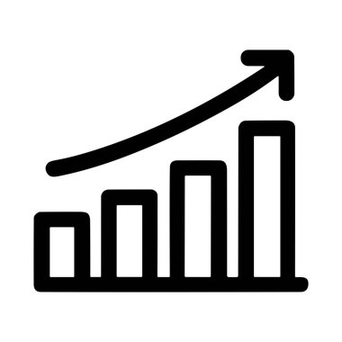 A minimalist vector graphic of a bar graph with an ascending arrow. This icon represents business growth, financial success, data analysis, positive trends, and increased profit.
