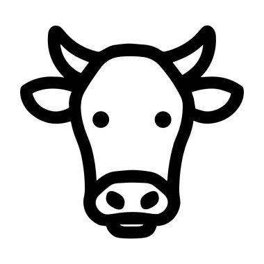 A minimalist vector illustration of a cows face. This simple black outline icon represents cattle, farming, and dairy products. Clean and modern design for logos or symbols.