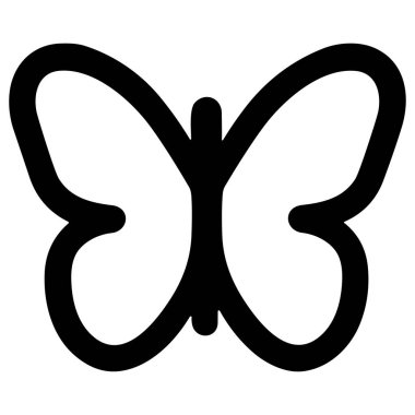 Cesur hatları olan minimalist bir siyah kelebek ikonu. Beyaz arkaplanda izole edilmiş simetrik ve basit vektör grafik çizimi. Logolar ve semboller için mükemmel.