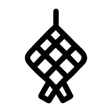 Bir ketupatın minimalist siyah beyaz simgesi, örülmüş palmiye yaprağı kesesinde geleneksel bir Güneydoğu Asya pirinç keki, Hari Raya 'yı veya Kurban Bayramı' nı simgeliyor..