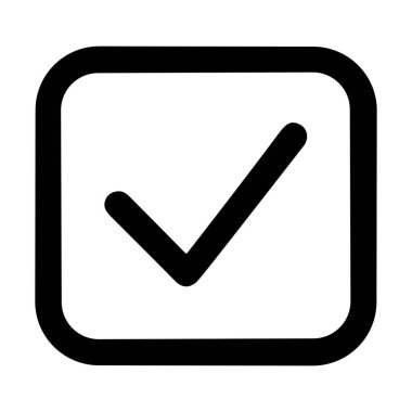 Kare bir kutunun içindeki işaretlerin minimalist bir sanat simgesi. Tamamlama, onay, başarı ve seçim gibi kavramları temsil eder. Vektör illüstrasyonu.