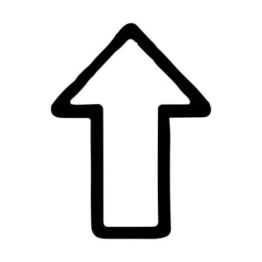 Yukarı bakan bir okun basit, elle çizilmiş siyah bir çizgisi. Bu karalama tarzı simge beyaz bir arkaplan üzerinde izole edilmiştir ve yön, büyüme veya navigasyonu sembolize eder.