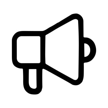 Bir megafon ya da megafonun minimalist siyah çizgili sanat simgesi. Bu basit grafik sembolü iletişimi, duyuruları, uyarıları, protestoları ve amplifikasyonu temsil eder..