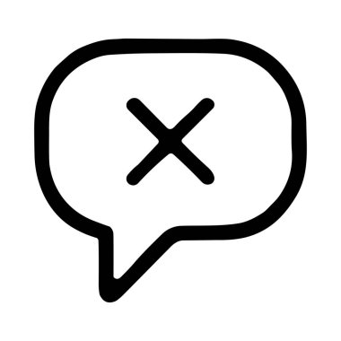 Siyah beyaz çizgili minimalist bir simge içinde X olan bir konuşma balonu gösteriyor. Silinen iletileri, iletişim hatalarını veya bir sohbeti kapatmayı temsil eder.