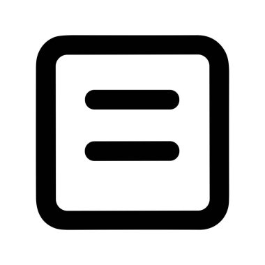 Yuvarlak köşeli bir kare içinde eşit bir sembol içeren temiz ve basit bir siyah çizgi sanat simgesi. Bu çok yönlü grafik beyaz bir arkaplanda izole edilmiştir.