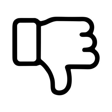 A simple black outline icon of a thumbs down hand gesture. This symbol represents negativity, disapproval, dislike, failure, or a negative vote. Isolated on a white background.