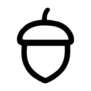Bir meşe palamudunun minimalist siyah ana hatlı simgesi. Bu basit vektör grafiği yuvarlak bir kapak ve temiz beyaz arka planda izole edilmiş küçük saplı sivri uçlu bir taban içerir..