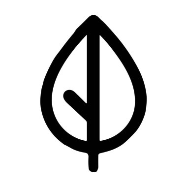 Tek bir yaprağın minimalist siyah çizgi sanat simgesi. Bu basit, biçimlendirilmiş grafik, temiz beyaz bir arkaplanda izole edilmiş, kalın bir dış hat ve merkezi bir gövde içerir..