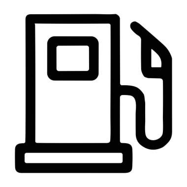 Benzin pompasının başlıklı minimalist siyah taslak ikonu. Bu basit vektör grafiği yakıt, benzin istasyonları ve otomotiv endüstrisini temsil ediyor..