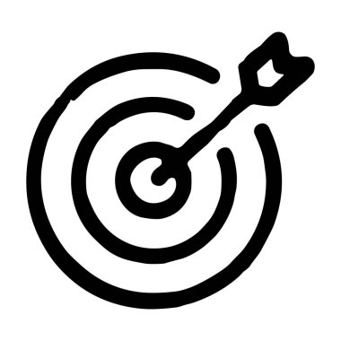 Merkezinde ok bulunan bir hedefin basit bir siyah-beyaz çizim simgesi. Beyaz arka plandaki başarıyı, hassasiyeti ve hedeflere ulaşmayı simgeliyor..