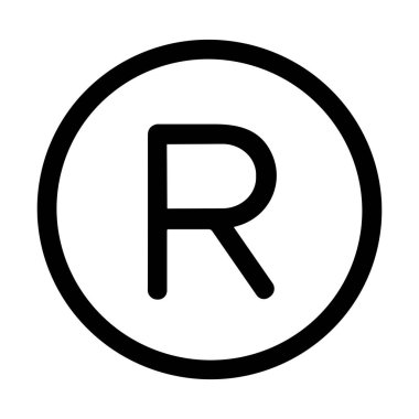 Tescilli marka sembolünün basit ve temiz bir çizimi. Bu simge bir marka veya ürün için fikri mülkiyet, markalaşma ve yasal korumayı temsil etmektedir..