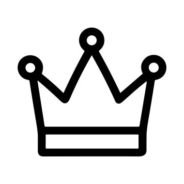 Siyah çizgili minimalist bir taç ikonu. Bu basit grafik kraliyet, monarşi, liderlik ve zaferi sembolize ediyor. Beyaz bir arkaplanda izole edilmiş.