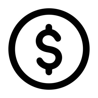 Bir dairenin içindeki Amerikan doları sembolünün minimalist düz vektör grafiği. Para, finans, ödeme ve ekonomiyi temsil ediyor. Web ve uygulama tasarımı için ideal.