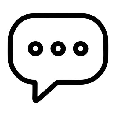 Elips içeren basit bir konuşma baloncuğu simgesi. Mesajlaşmayı, sohbeti, yorumları veya daktiloyu temsil eder. Beyaz bir arkaplanda izole edilmiş.