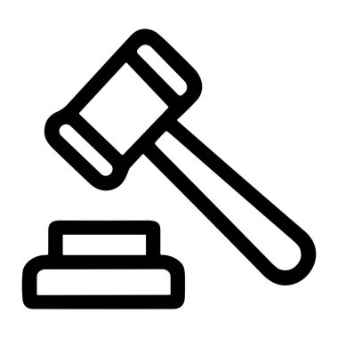 Bir yargıcın ya da müzayedecilerin minimalist siyah ana hatlı simgesi ses bloğuyla tokmağını oluşturur. Bu basit grafik, hukuk, adalet, otorite ve yargılamayı sembolize eder..