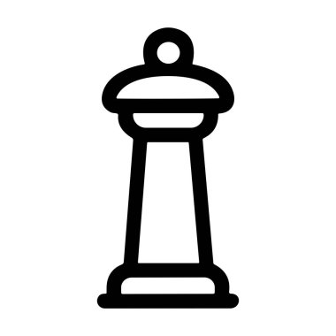 Havaalanı hava trafik kontrol kulesini temsil eden siyah beyaz çizgili bir resim ikonu. Havacılık veya seyahatle ilgili kavramlar için basit ve temiz bir tasarım.