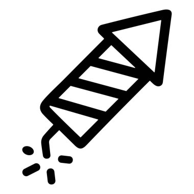 Fitil ateşleyen havai fişek roketinin minimalist siyah beyaz simgesi. Bu basit grafik beyaz bir arkaplanda izole edilmiş ve yeni yıl arifesi ya da 4 Temmuz gibi kutlamaları, partileri ve tatilleri temsil ediyor..