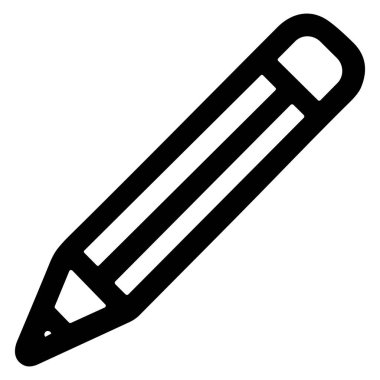 Minimalist siyah beyaz bir kalem simgesi. Bu kalın çizgi sanat sembolü yazmayı, çizmeyi, kurguyu, yaratıcılığı ve eğitimi temsil eder. Beyaz bir arkaplanda izole edilmiş.