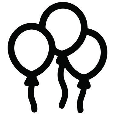 Üç balondan oluşan bir kümeyi tasvir eden temiz ve basit bir siyah taslak simgesi. Bu minimalist grafik parti davetiyeleri, kutlama tasarımları ve şenlikli dekorasyonlar için mükemmel..