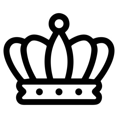 Beyaz bir arka planda izole edilmiş kraliyet tacının minimalist siyah ana hatlı vektör çizimi. Bu basit grafik sembolü monarşiyi, liderliği, zaferi ve lüksü temsil ediyor..