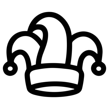 Soytarı şapkasının basit bir çizgisi sanat tasviri, aynı zamanda aptal şapkası olarak da bilinir. Bu minimalist siyah beyaz simge üzerinde çan olan klasik bir tasarıma sahiptir..