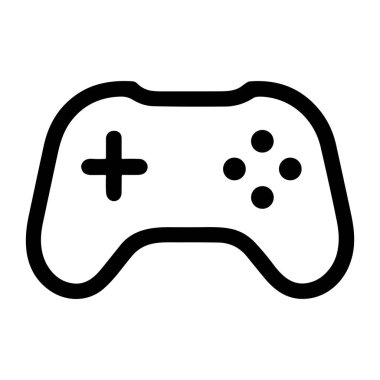 Bir bilgisayar oyunu denetleyicisi ya da oyun platformunun minimalist çizgi sanat simgesi. Web ve uygulama tasarımı için beyaz bir arkaplan üzerinde izole edilmiş bir yönlü ped ve eylem düğmeleri.
