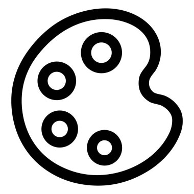 Renkleri karıştırmak için dört kuyusu olan geleneksel bir sanatçıyı bembeyaz bir arkaplanda izole bir şekilde resmeden minimalist bir siyah beyaz çizgi simgesi..