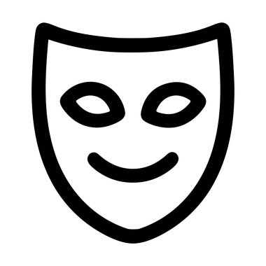 Gülümseyen bir tiyatro maskesinin minimalist siyah beyaz çizgili sanat simgesi. Bu sembol komediyi, dramayı, oyunculuğu ve sahne sanatlarını temsil eder..