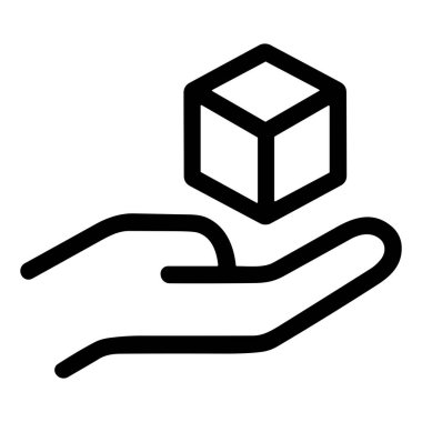 Minimalist taslak simgesi bir kutu veya paket sunan bir el. Teslimat, lojistik, ürün sunma, bakım ve hizmet sembolü. İzole vektör grafik ögesi.