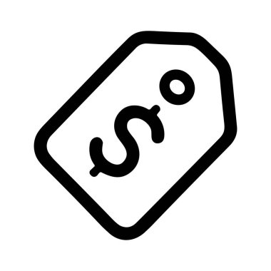 Fiyat etiketinin basit bir siyah beyaz çizgisi çizimi. Bu karalama stili simgesi bir dolar işareti, maliyet, satış, ticaret ve perakende kavramlarını temsil ediyor.