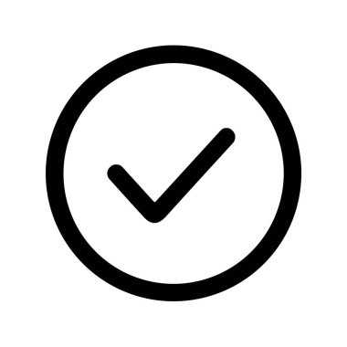 Kene sembolünün minimalist bir vektör grafiği yuvarlak bir çerçeveye sarılı, beyaza izole edilmiş. Onay, başarı ve doğrulama için evrensel bir işaret..