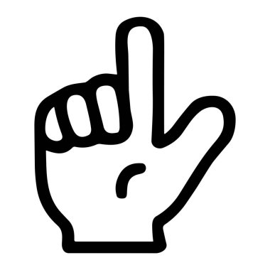 Bir insan elinin minimalist siyah beyaz çizgili sanat simgesi. İşaret parmağı yukarı doğru yükselir, bir numarayı, yönü ya da bir klik işaretini gösterir..