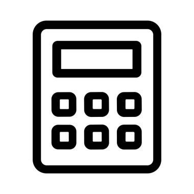 İnce çizgi hesap makinesi simgesinin vektör çizimi. İş, finans ve eğitim bağlamlarında kullanıcı arayüzü tasarımı için ideal bir ekran ve basit bir tuş takımı özellikleri.