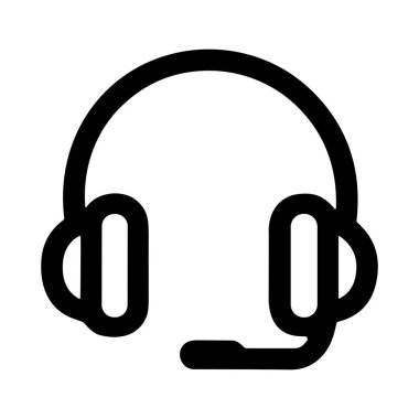 Beyaz arka planda izole edilmiş, mikrofonlu bir kulaklığın minimalist vektör grafiği. Müşteri hizmetleri, çağrı merkezleri, oyun veya ses iletişimi için sembol.