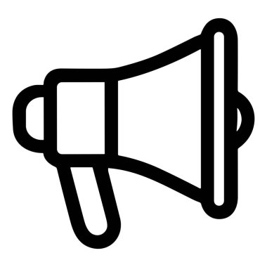 Beyaz arka planda izole edilmiş koyu siyah bir megafon ya da megafon ikonu. Topluluk önünde konuşma, pazarlama, protesto ve alarmlar için sembol.