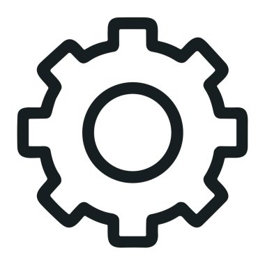 Bir dişlinin ya da dişlinin en az siyah çizgili sanat tasviri. Bu vektör simgesi genellikle beyaz arkaplan üzerindeki ayarları, seçenekleri, mekaniği, mühendisliği veya endüstriyel süreçleri temsil etmek için kullanılır..