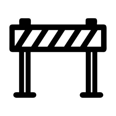 Bir inşaat ya da trafik bariyerinin basit bir siyah beyaz çizgi simgesi. Bu sembol bir barikatı, uyarıyı, kısıtlı erişimi ya da inşaat alanını temsil ediyor..