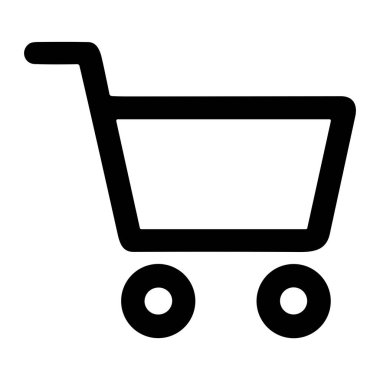 Minimalist bir alışveriş arabası ya da siyah çizgili ve iki tekerlekli bir tramvay ikonu. Bu basit grafik beyaz bir arkaplanda izole edilmiş ve e-ticaret, alım ve perakende satışını temsil ediyor..