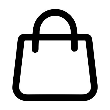 Beyaz arka planda izole edilmiş, saplı bir alışveriş çantasının minimalist vektör grafiği. Bu simge satın alma, satış ve e-ticareti temsil ediyor.