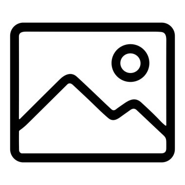 Bir dağ sırası ve güneşi gösteren minimalist bir vektör grafik ikonu. Bu basit taslak sembol beyaz arkaplandaki bir resim, galeri veya resim dosyasını temsil eder.