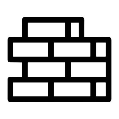 Bir tuğla duvarın minimalist vektör grafiği. Bu basit çizgi resim ikonu inşaat, bariyerler, güvenlik ve inşaat projelerini temsil ediyor. Beyaz bir arkaplanda izole edilmiş.