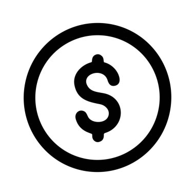 Bozuk parayı temsil eden bir çemberin içindeki Amerikan doları sembolünün minimalist çizgi sanat simgesi. Bu basit grafik para, finans, para ve ticareti sembolize eder..