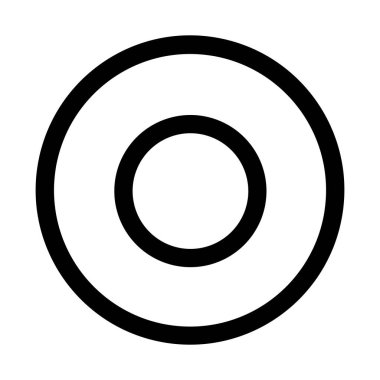 İki siyah eş merkezli dairenin yer aldığı minimalist bir grafik çizimi. Bu basit, temiz geometrik şekil bir simge, sembol veya soyut tasarım ögesi olarak kullanılabilir.