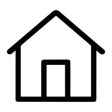 Beyaz arka planda siyah çizgilerle çizilmiş minimalist bir ev simgesi. Bu basit vektör grafiği ana sayfa düğmesi, bir emlak sembolü veya kullanıcı arayüzü ögesi olarak kullanmak için idealdir.
