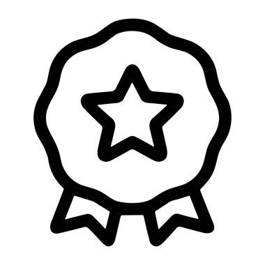 Bir ödülü ya da ödülü temsil eden basit bir siyah beyaz çizgi sanat ikonu. Bu grafik, ortasında bir yıldız olan dairesel bir mühür ve altında da başarıyı ve kaliteyi simgeleyen iki kurdele içerir..