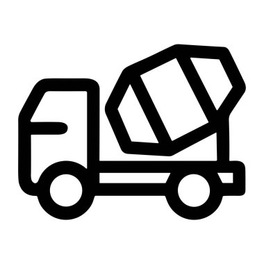 Bir çimento karıştırıcı kamyonun minimalist vektör çizimi. Bu basit çizgi sanat ikonu, inşaat ve endüstriyel taşımacılığı temsil eden beyaz arkaplan üzerinde koyu siyah bir ana hatlara sahiptir..