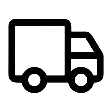 Beyaz bir arka planda izole edilmiş bir kamyonun ya da kamyonun minimalist siyah taslak ikonu. Bu vektör grafiği lojistik, nakliye, e-ticaret ve ulaşım sembolleri için mükemmeldir..
