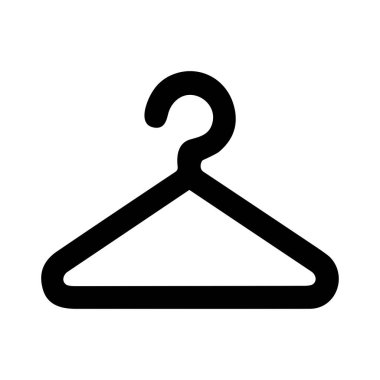 Bir elbise askısının minimalist siyah çizgi simgesi. Bu basit vektör grafiği moda, perakende, çamaşır, ya da gizli organizasyon konseptleri için mükemmeldir, temiz bir siluet olarak sunulur..