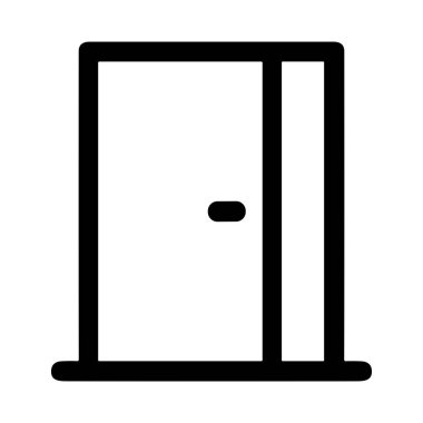Kalın çizgili bir sanat tarzında minimalist bir kapı simgesi. Bu basit grafik bir giriş, çıkış ya da fırsatı temsil ediyor. Beyaz arkaplanda izole vektör çizimi.