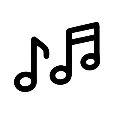 Müzik notalarının temiz ve minimalist grafik çizimi. Simgede siyah bir sekizinci nota ve melodiyi, ritmi ve sesi sembolize eden bir onaltıncı nota yer alıyor. Web ve uygulama tasarımı için mükemmel.
